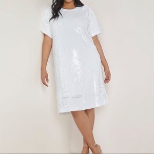 NWT Eloquii White Sequin Shift Dress Size 16
